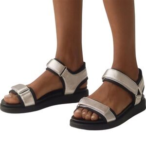 Anthropologie Silent D Sporty Rachel Sandals SZ US 9 UK 40 Leather Silver Black